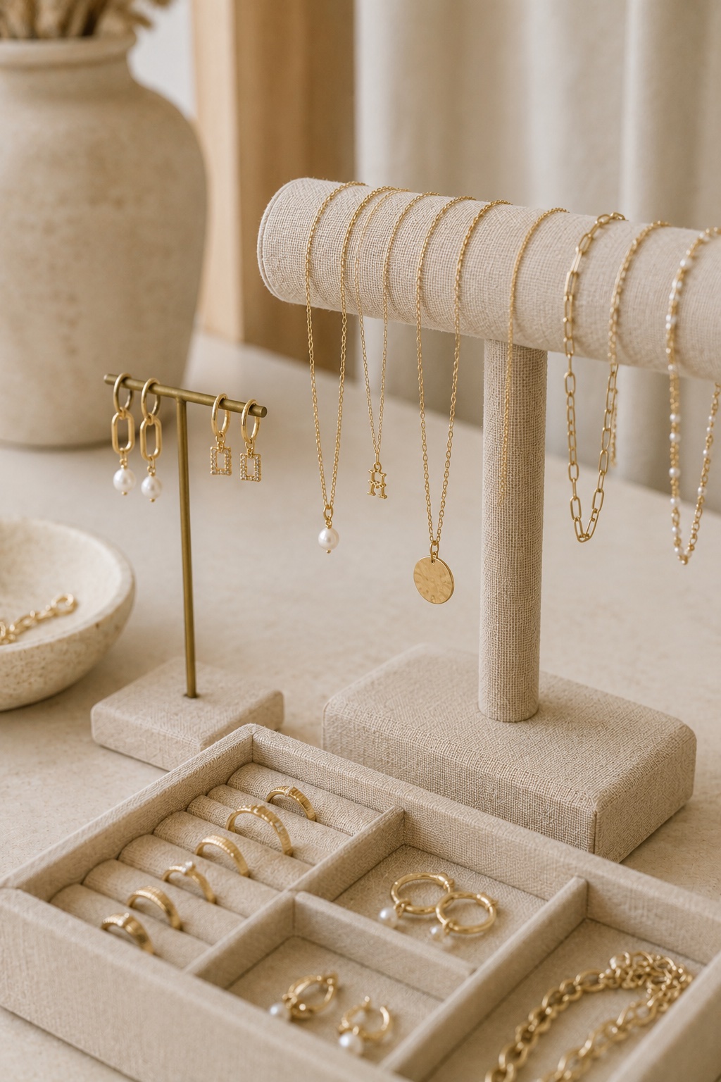 Fine jewellery displayed in a curated boutique